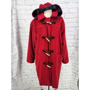 Vintage LL Bean Toggle Coat Fisherman Red Wool Heritage Flannel Duffel Womens 14